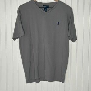 Polo Ralph Lauren Mens V Neck T Shirt Gray Polo Pony Logo Cotton Size M